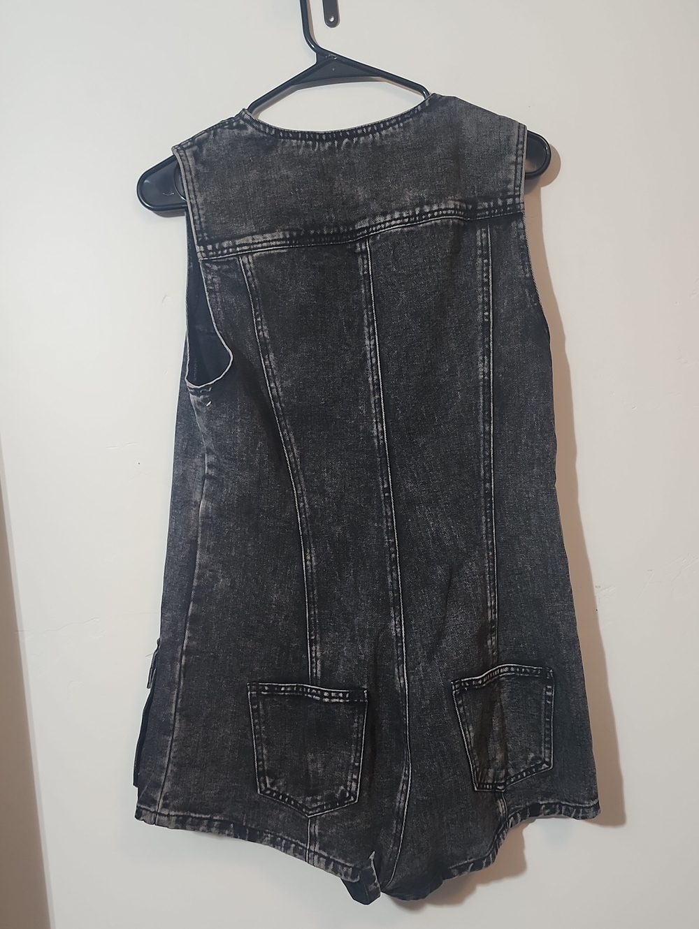 Washed Black Denim Utility Romper with Front Zip - Picture 2 of 2